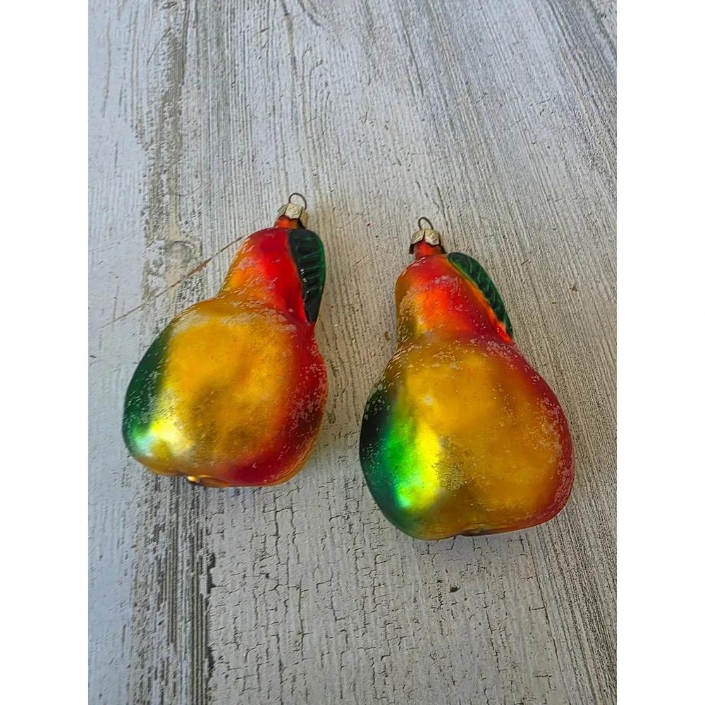 Vintage pear fruit glass ornament glitter Xmas tree